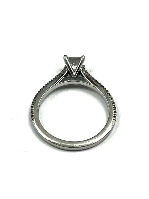 Platinum Hallmarked 0.50cts Princess cut GIA certificated stone. Total diamond weight 0.72cts.