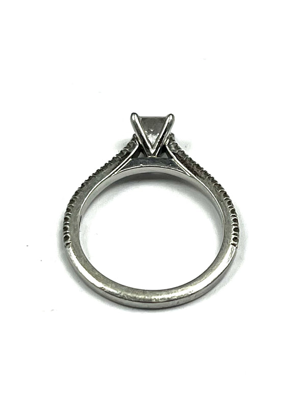 Platinum Hallmarked 0.50cts Princess cut GIA certificated stone. Total diamond weight 0.72cts.