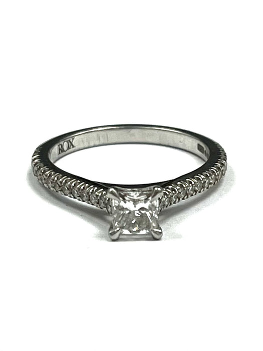 Platinum Hallmarked 0.50cts Princess cut GIA certificated stone. Total diamond weight 0.72cts.