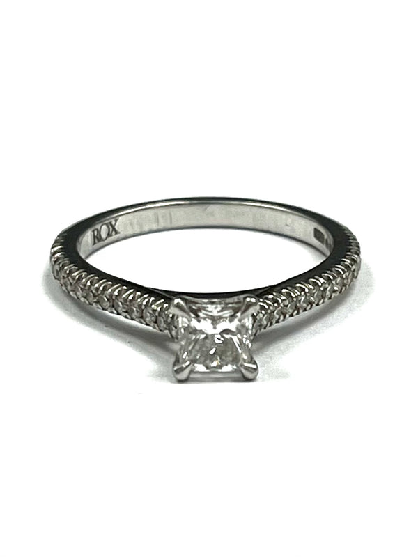 Platinum Hallmarked 0.50cts Princess cut GIA certificated stone. Total diamond weight 0.72cts.