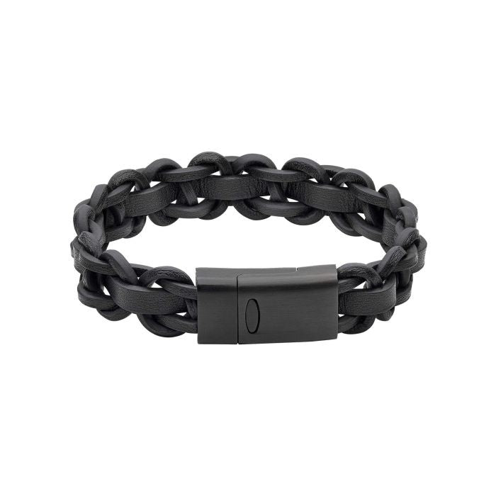 Fred Bennett Black Braided Leather Bracelet with Black Clasp