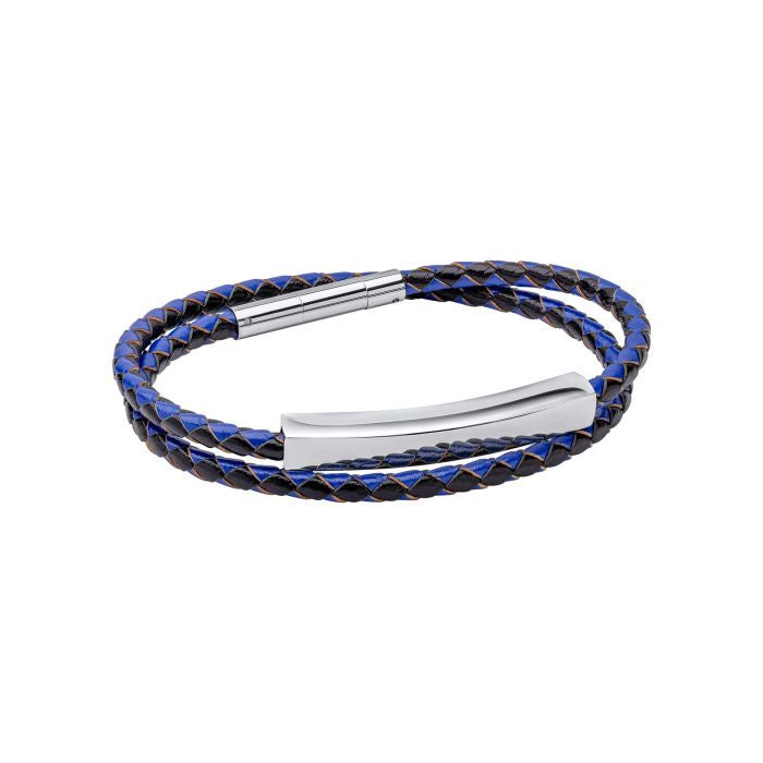 Fred Bennett Double Wrap Blue and Black Leather Bracelet