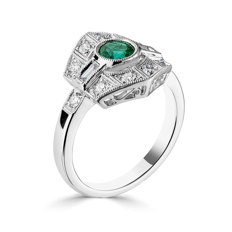 18ct White Gold Diamond & Emerald Cluster Ring