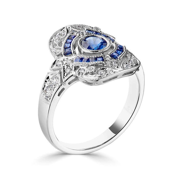 18ct White Gold Diamond & Sapphire Cluster Ring