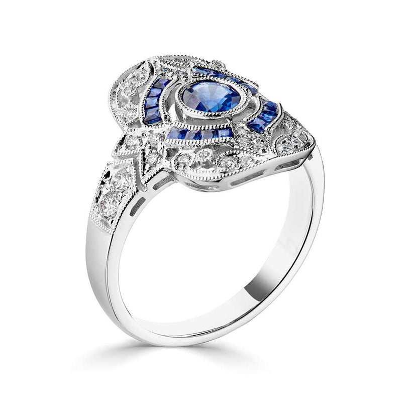18ct White Gold Diamond & Sapphire Cluster Ring