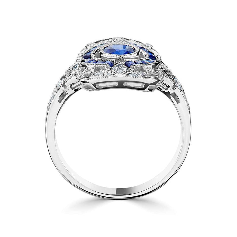 18ct White Gold Diamond & Sapphire Cluster Ring