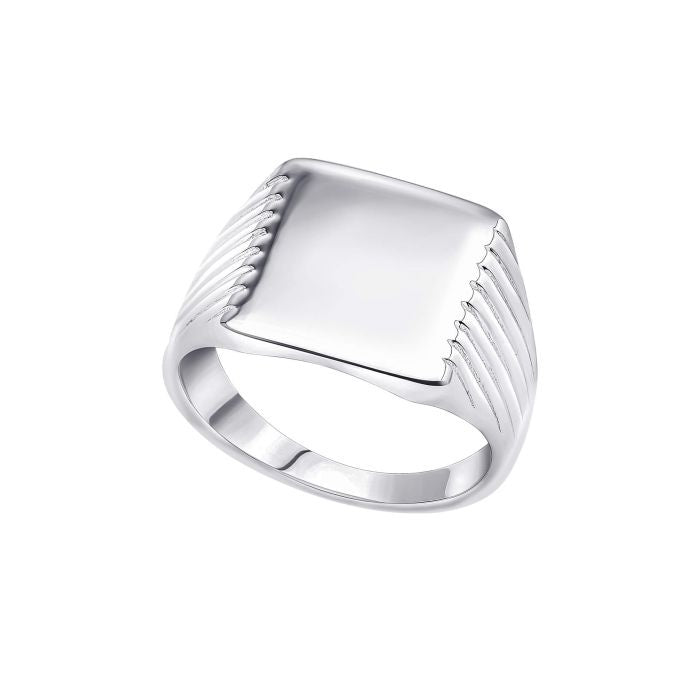 Fred Bennett Silver Square Signet Ring with Ridged Sides