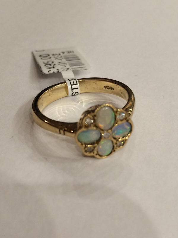 9CT YELLOW GOLD OPAL & DIAMOND CLUSTER RING HIRST - Robert Openshaw Fine Jewellery
