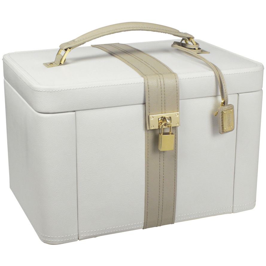 DULWICH EXTRA LARGE LIGHT CREAM AND MINK JEWELLERY BOX 71021 - Robert Openshaw Fine Jewellery