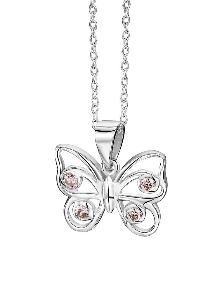 JO FOR GIRLS SILVER BUTTERFLY/PINK CZ PENDANT CP150