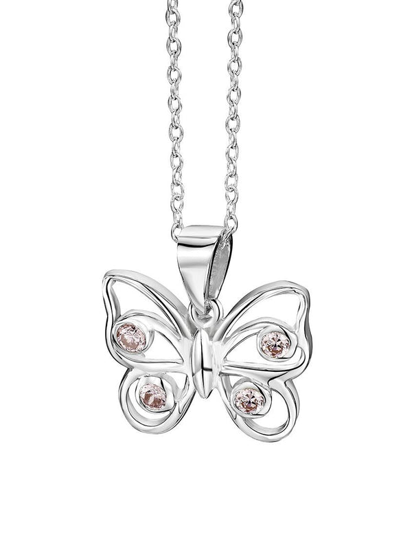 JO FOR GIRLS SILVER BUTTERFLY/PINK CZ PENDANT CP150 - Robert Openshaw Fine Jewellery