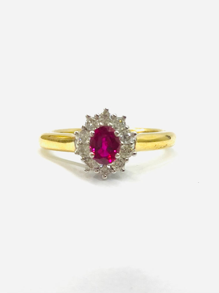 18ct Yellow Gold Ruby & Diamond Cluster Ring R.47 & D.25 2571/4
