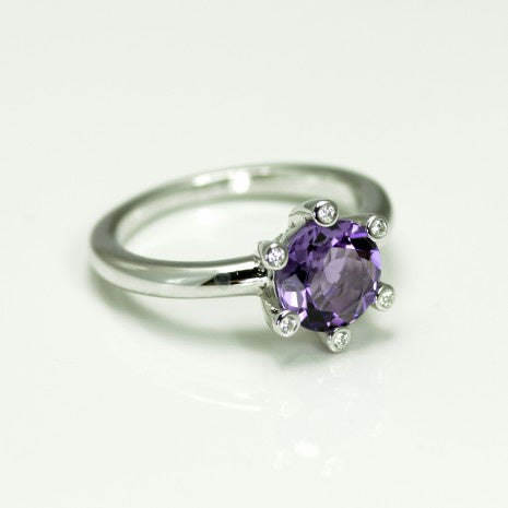Silver Amethyst & CZ Claw Set Ring
