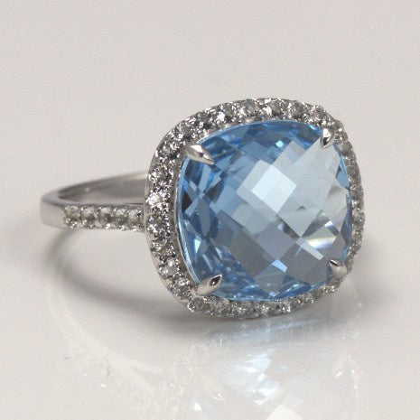 Silver Blue & White Topaz Cusion Ring