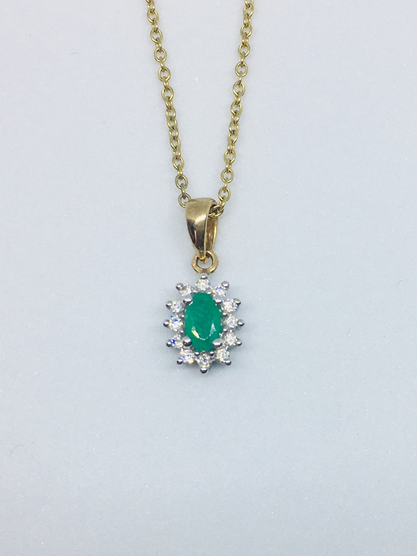 9ct Yellow Gold 0.10ct Diamond & Emerald Necklace  P160