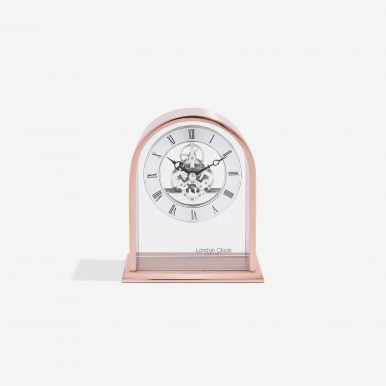 London Clock Co Arch Top Rose Gold Skeleton Mantel Clock