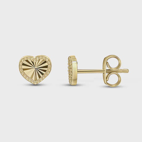 9ct Yellow Gold Beaded Heart Studs