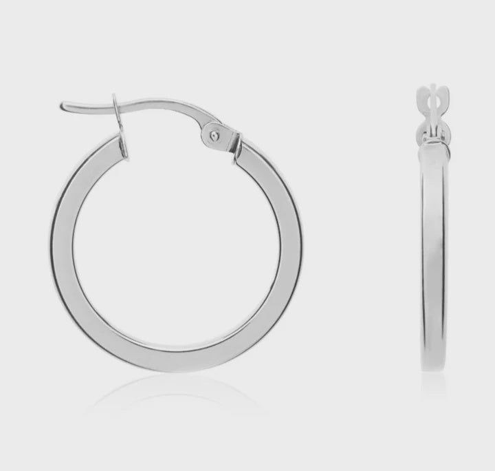 9CT White Gold Square Tube Hoop Earrings 19mm