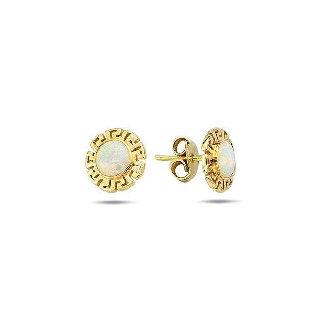 9ct Yellow Gold & Opal round Studs