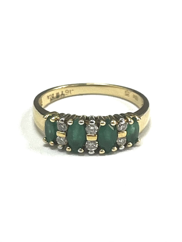 18ct Yellow Gold 0.16ct Diamond & Emerald Ring