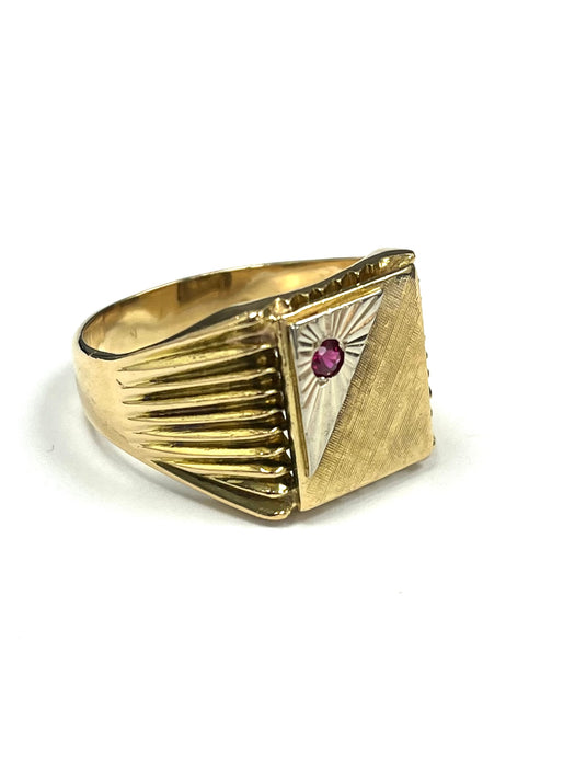 18ct Yellow & White Gold Ruby Signet Ring