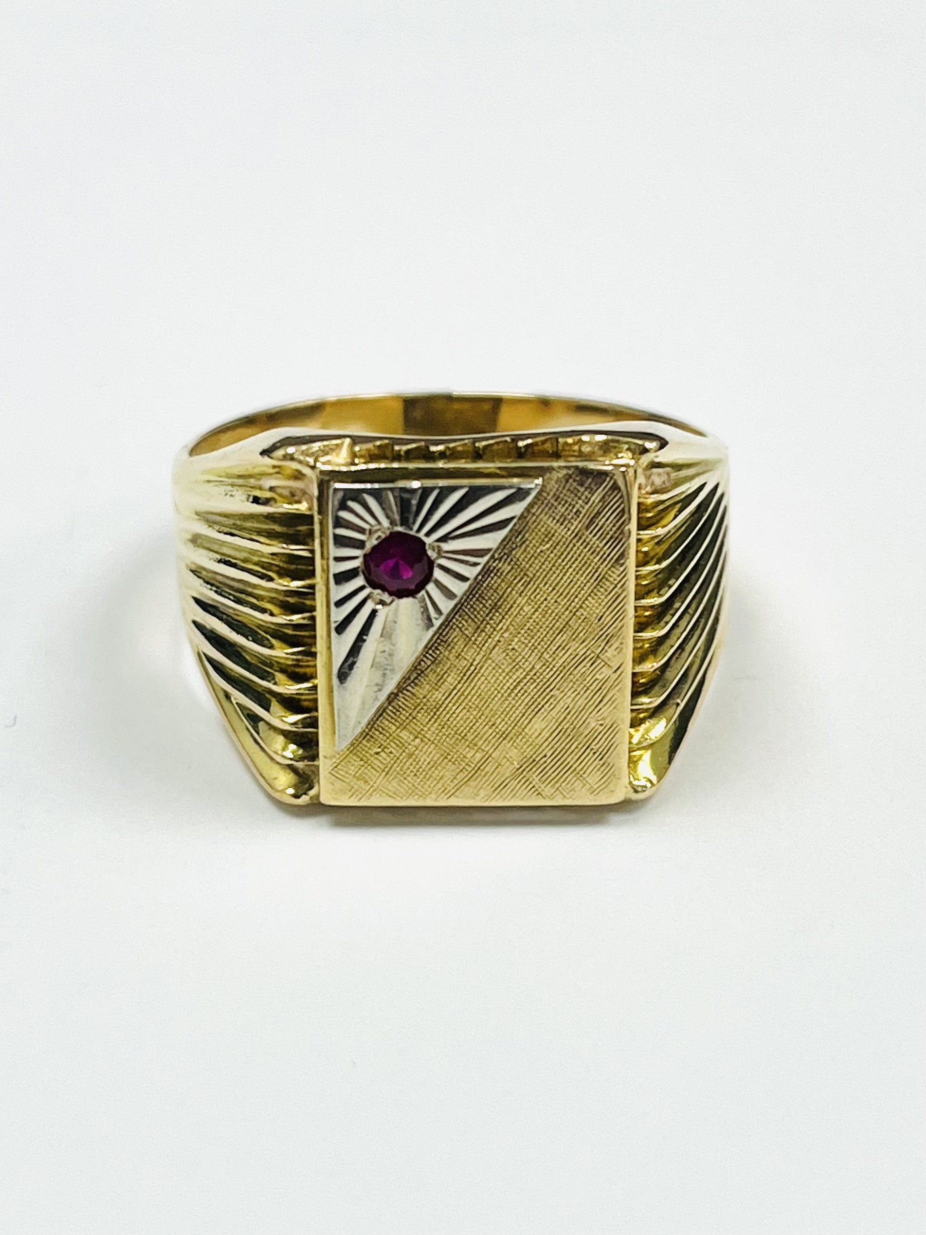 18ct Yellow & White Gold Ruby Signet Ring