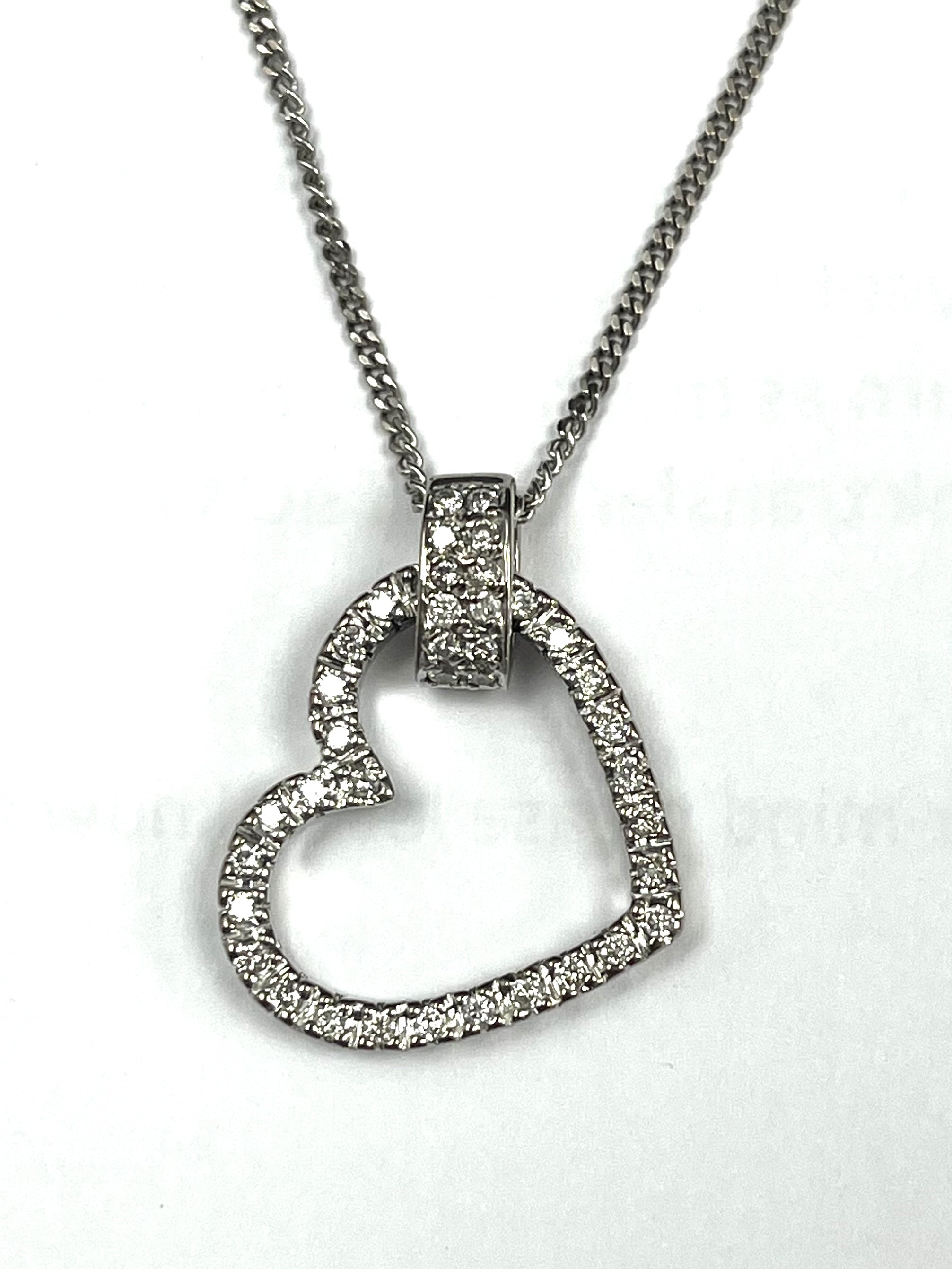 18ct White Gold Diamond Set Heart Pendant