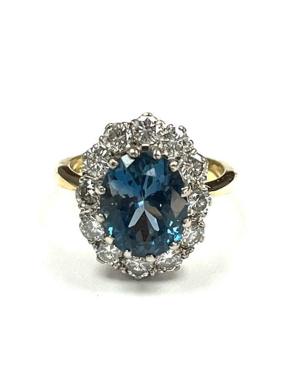 18ct Yellow Gold 1.12cts Diamond & Lt Blue Sapphire Ring