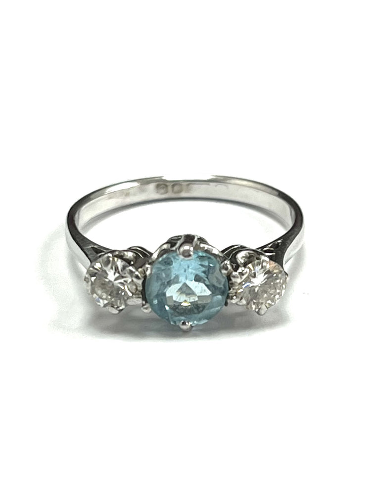 18ct White Gold Blue Topaz & 0.50cts Diamond Ring