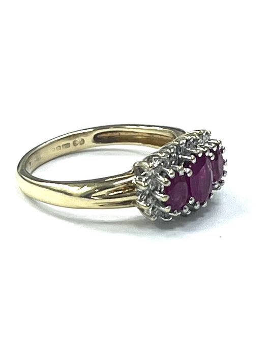 9ct Yellow Gold Ruby & Diamond Cluster Ring