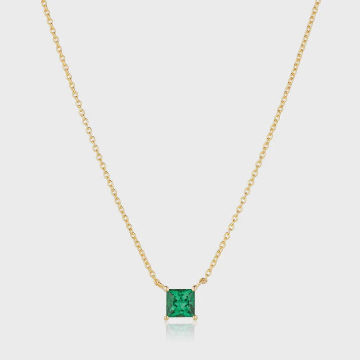 Necklace Ellera Quadrato Green Zirconia Pendant