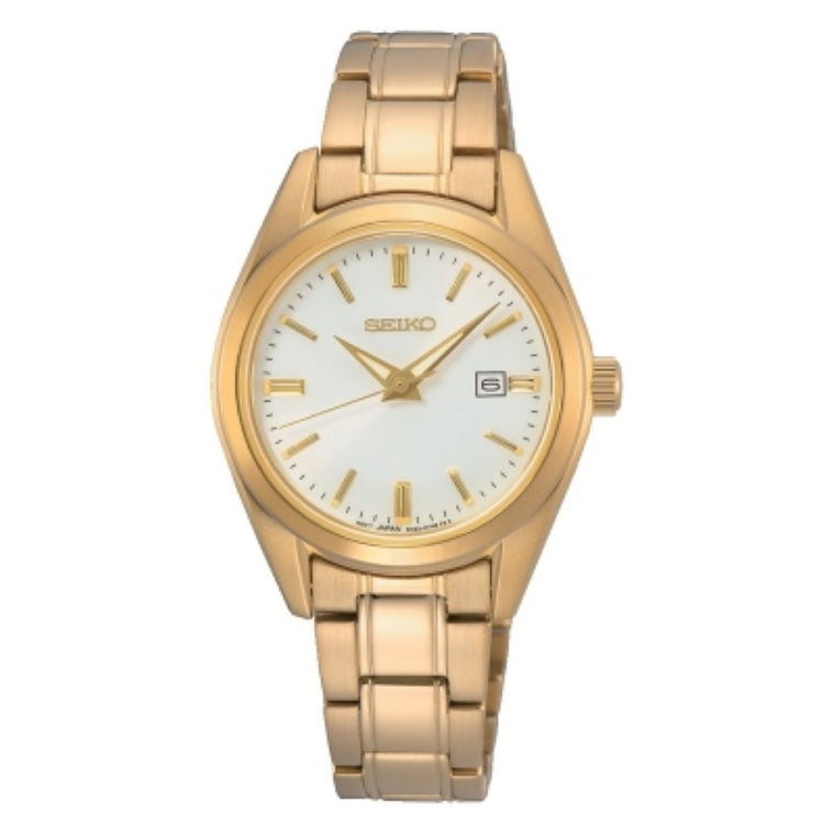 Seiko SUR632P1 Gold Plated White Dial Bracelet Watch