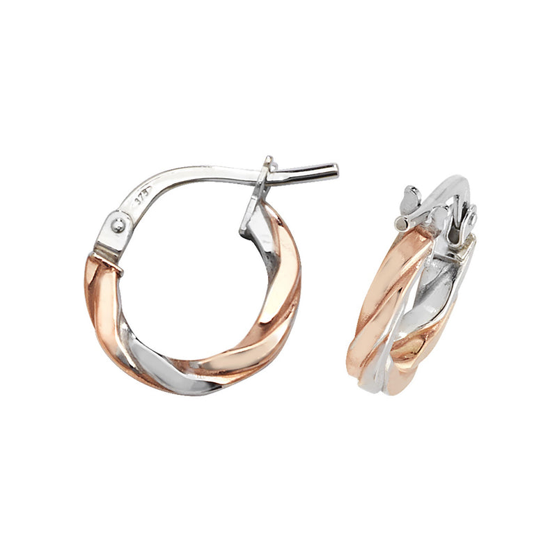 9ct Rose & White Gold 8mm Hoop Earrings