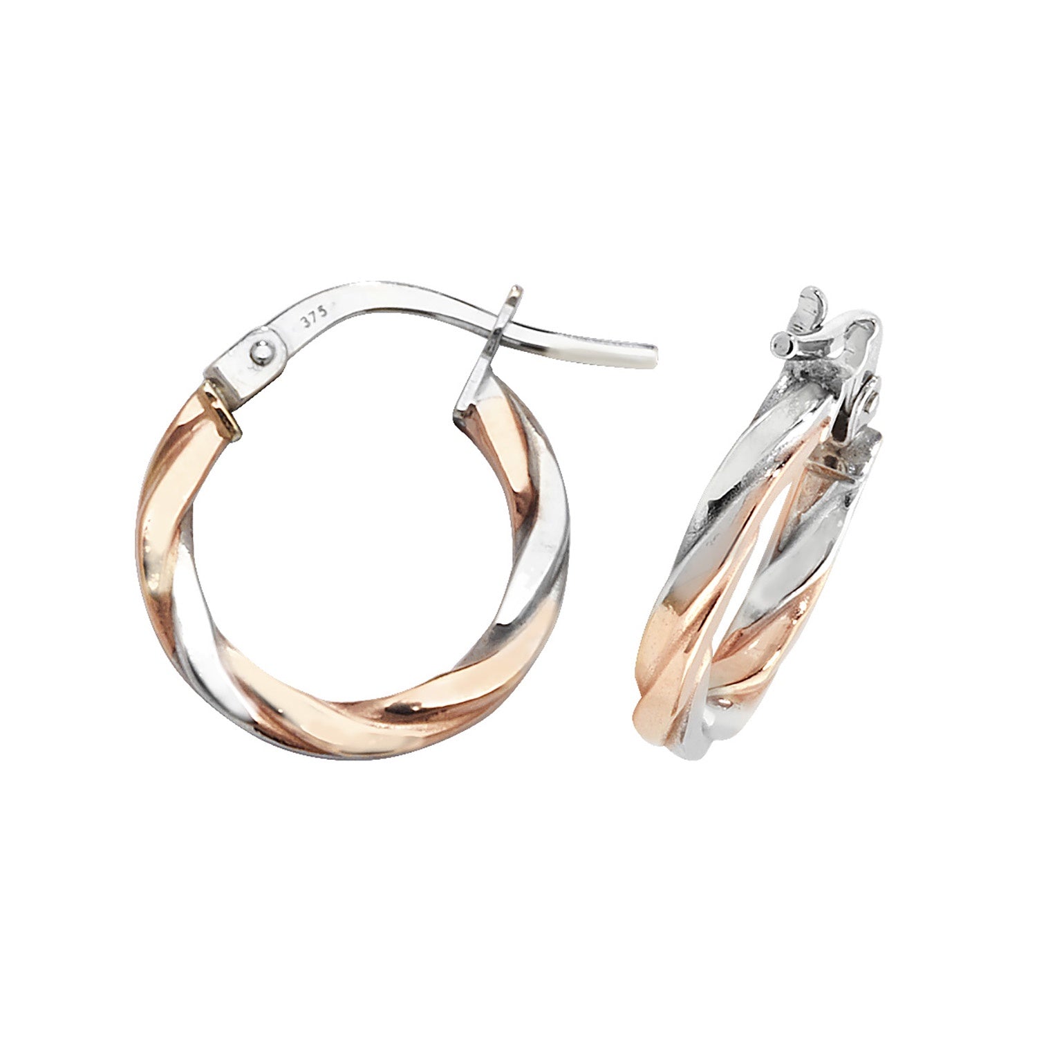 9ct Rose & White Gold 10mm Hoop Earrings