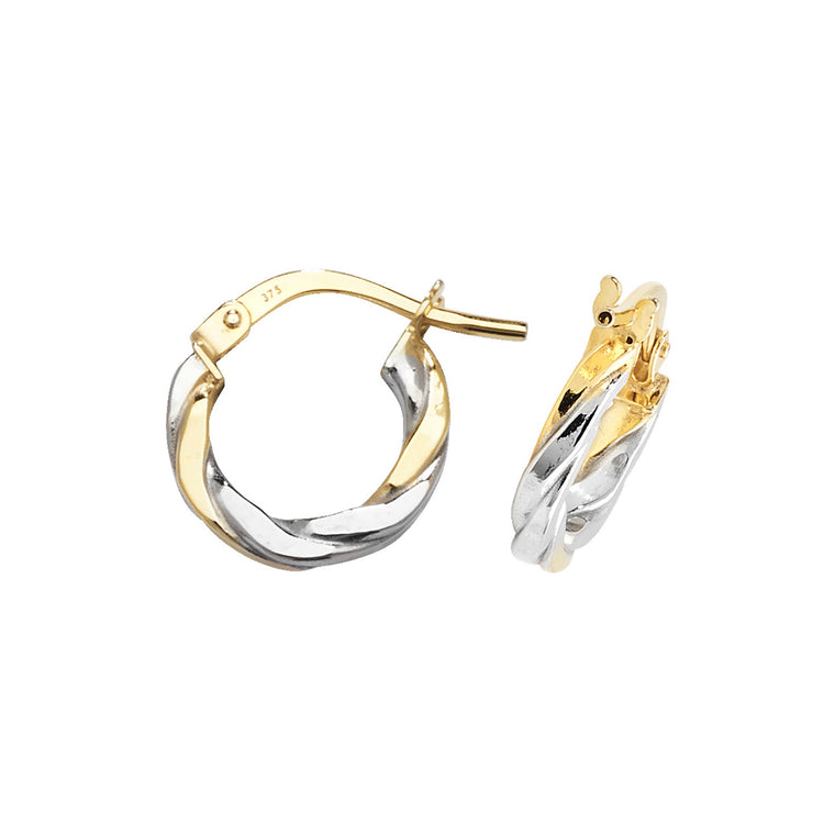 9ct Yellow & White Gold 8mm Hoop Earrings