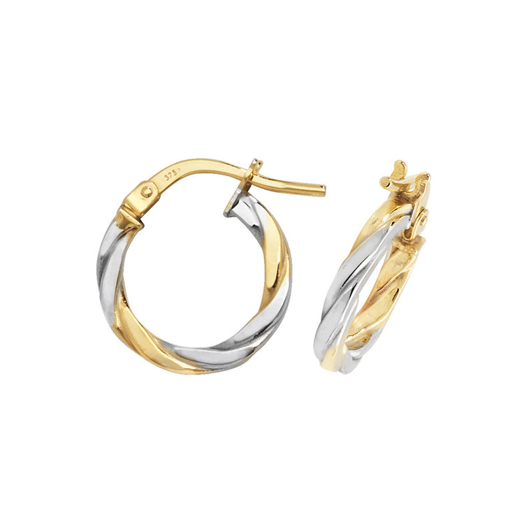 9ct Yellow & White Gold 10mm Hoop Earrings