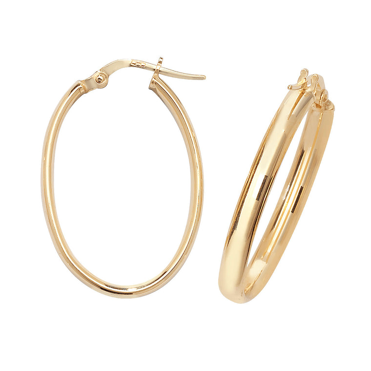 9ct Yellow Gold Oval Hoops ER958