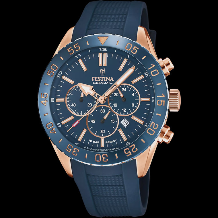 Festina Ceramic Mens Watch with Blue Rubber Strap