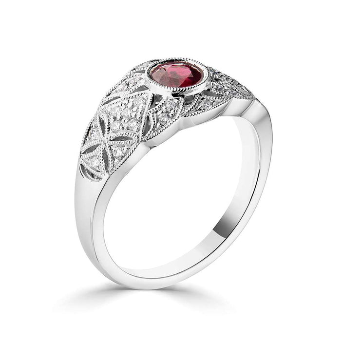 18ct White Gold Diamond & Ruby Ring