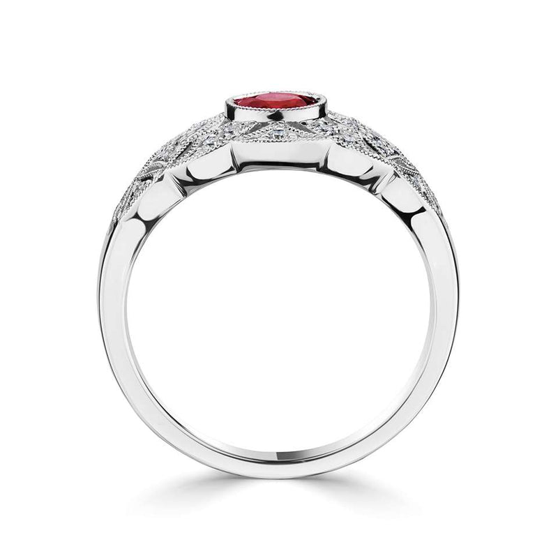 18ct White Gold Diamond & Ruby Ring