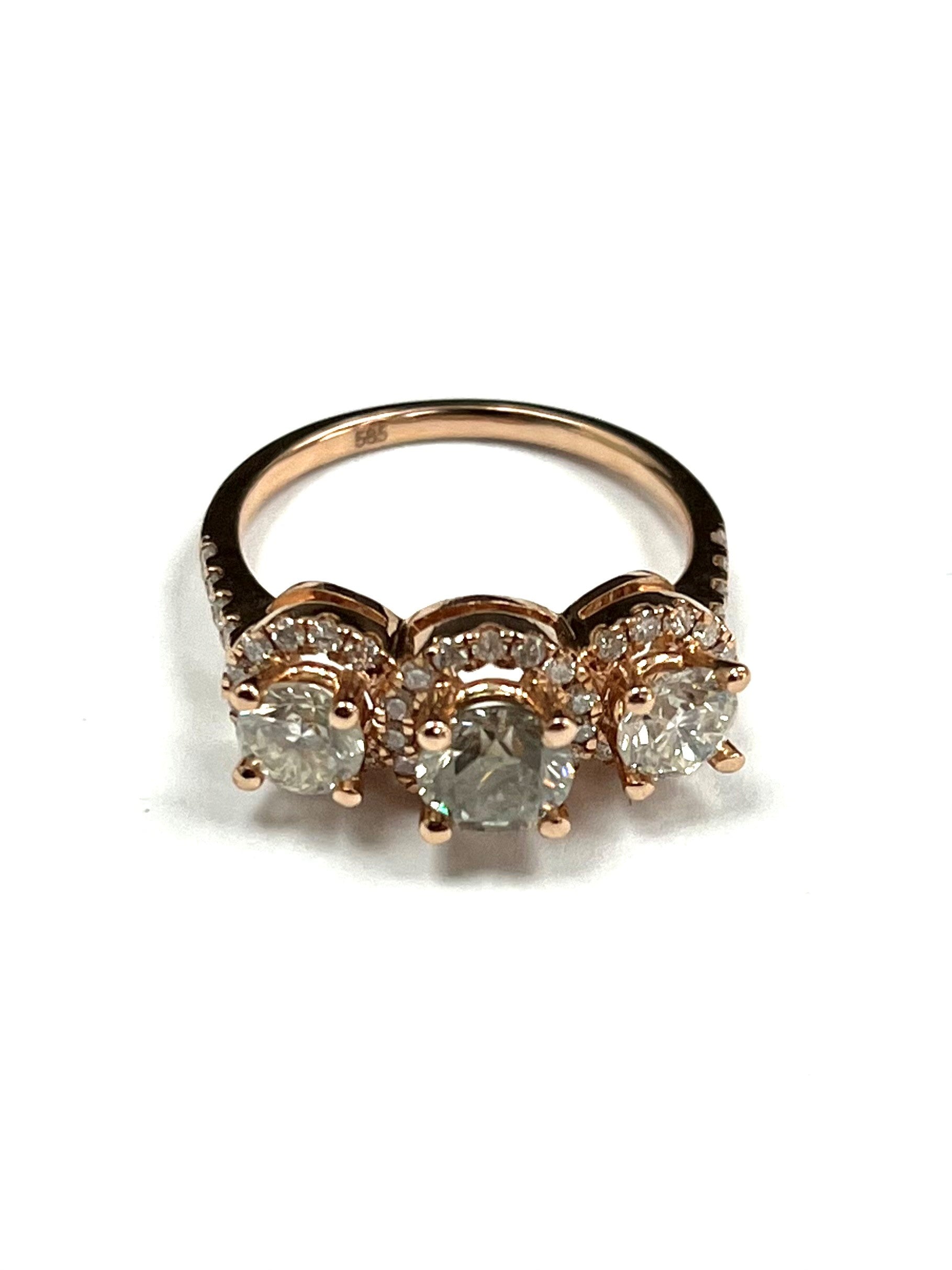 14ct Rose Gold 1.64cts 3 stone Diamond Ring