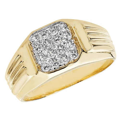 9ct Yellow Gold CZ Signet Ring