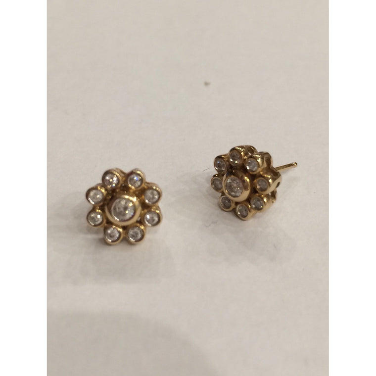 9CT YELLOW GOLD 0.24cts DIAMOND CLUSTER EARRINGS