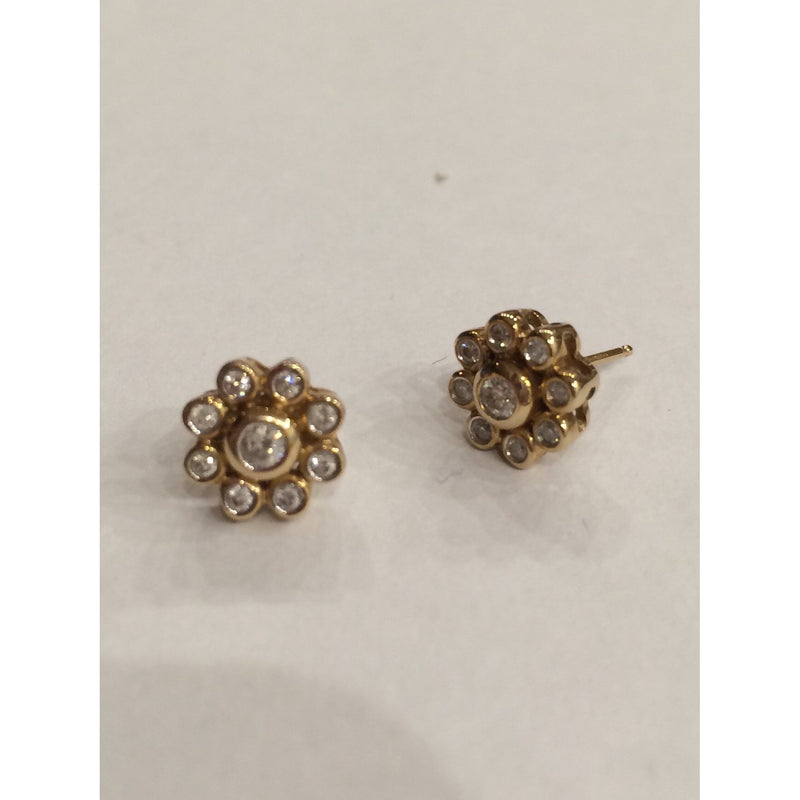 9CT YELLOW GOLD 0.24cts DIAMOND CLUSTER EARRINGS LEEMING - Robert Openshaw Fine Jewellery