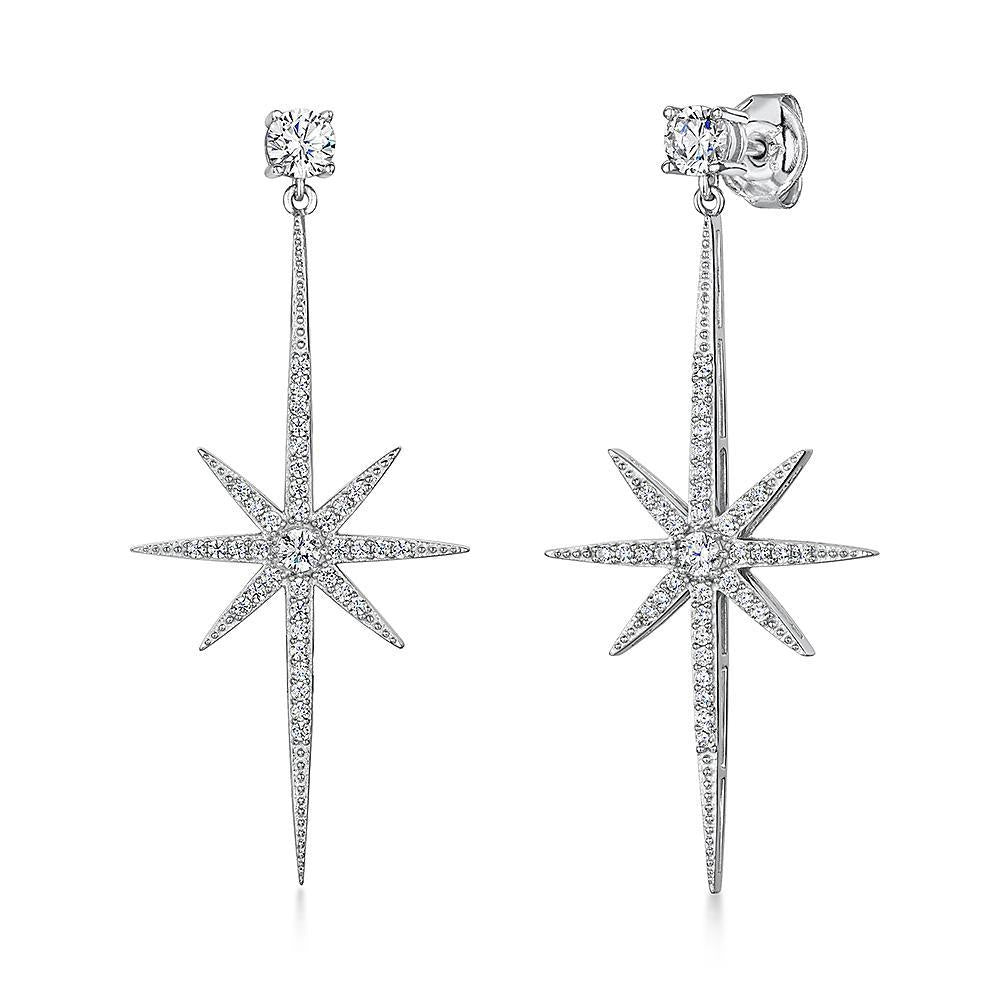 Jools Silver North Star CZ Drop Earrings HBE2004