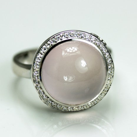 Silver Rose Quartz & White CZ Ring