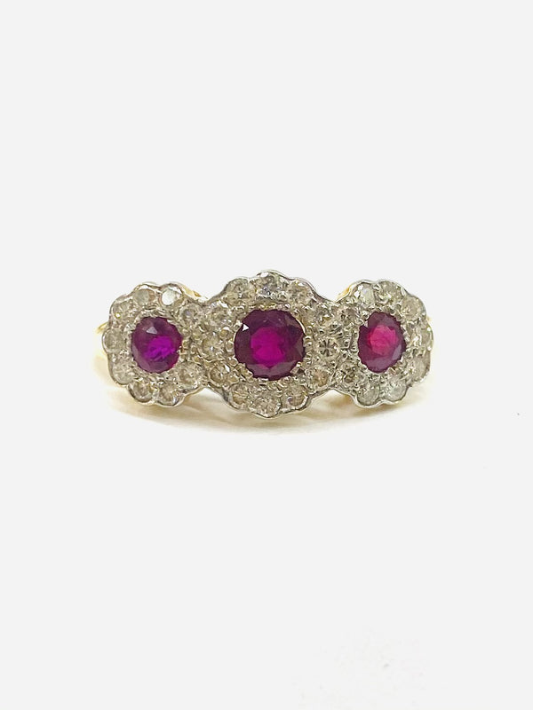 18ct Yellow Gold Ruby & Diamond Cluster Ring 0.30cts O6-HM-4953