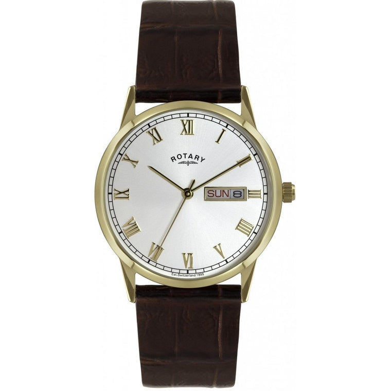 ROTARY GENTS GOLD LEATHER STRAP WATCH GS02753/09