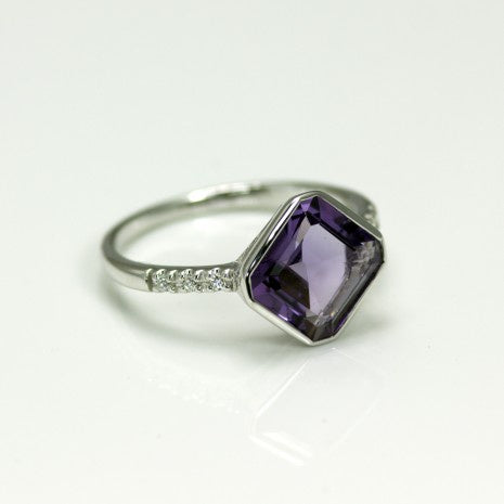 Silver Amethyst & CZ Square Ring