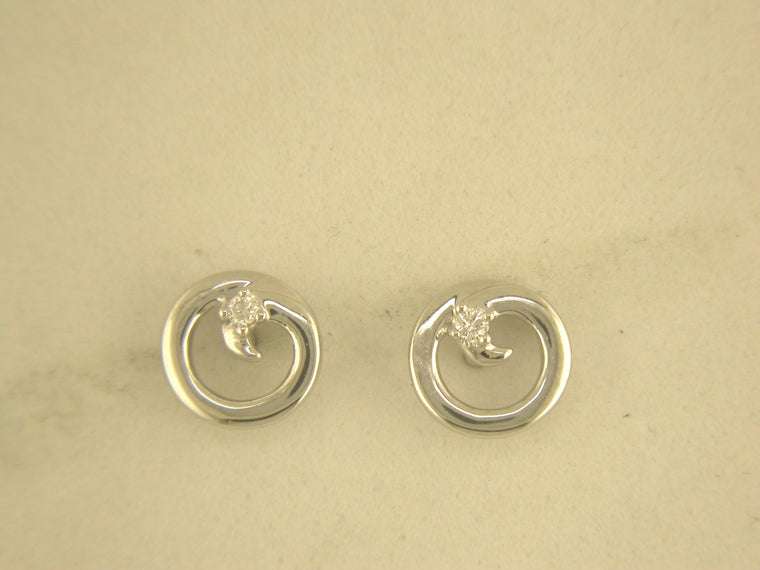 9CT WHITE GOLD SWIRL EARRINGS 0.03CTS